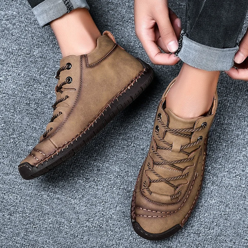 Autumn & Winter Fashion Men Shoes Vintage Stitched Cargo Leather Shoes Sports Casual Large Size 38-48