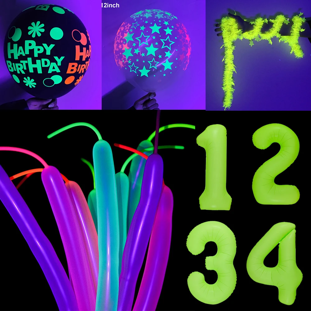 Fluorescent Green Neon Party Balloons - UV Glow Birthday Decorations Set