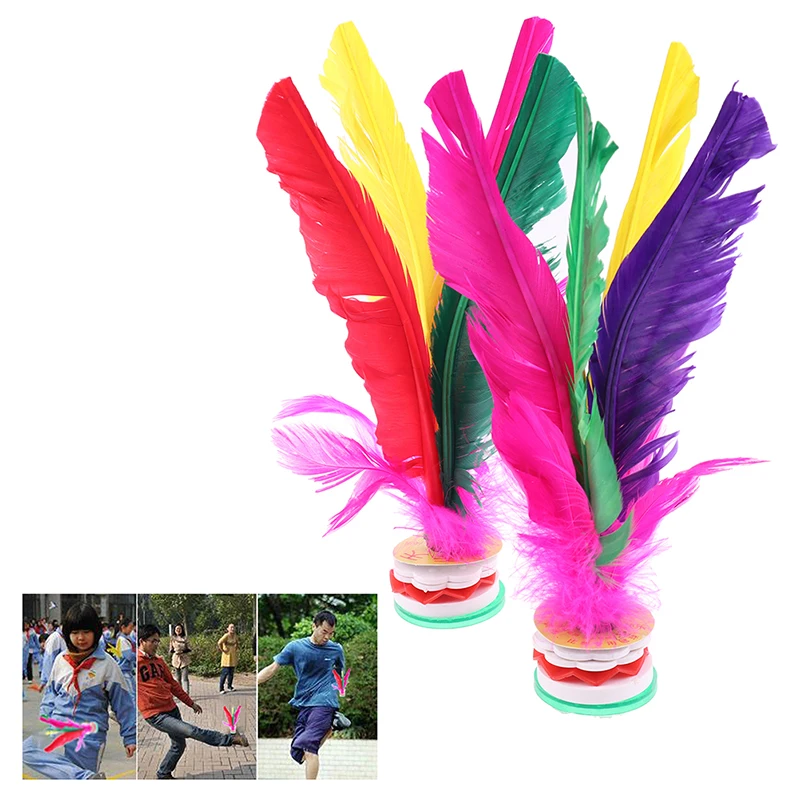 

JULYHOT 2pcs Colorful Feather Shuttlecock China Jianzi Foot Kick Hand Wheel Fancy Feather Shuttlecock Fitness Entertainment