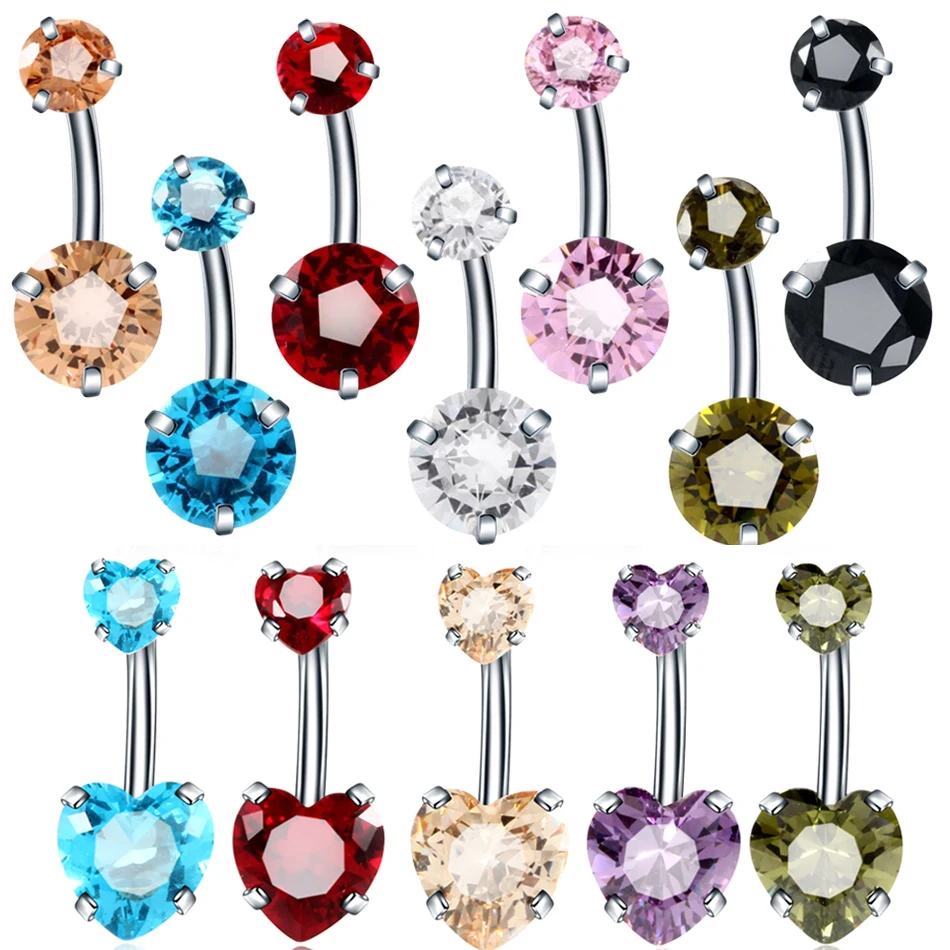 

10Pcs Surgical Steel Crystal Rhinestone Belly Button Rings Navel Piercings 14G Barbell Drop Dangle Navel Rings Sexy Piercing