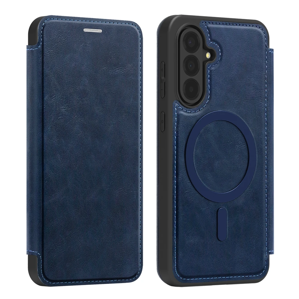 Enhanced Wireless Charging Leather Flip Case with Card Pockets and Magnetic Closure