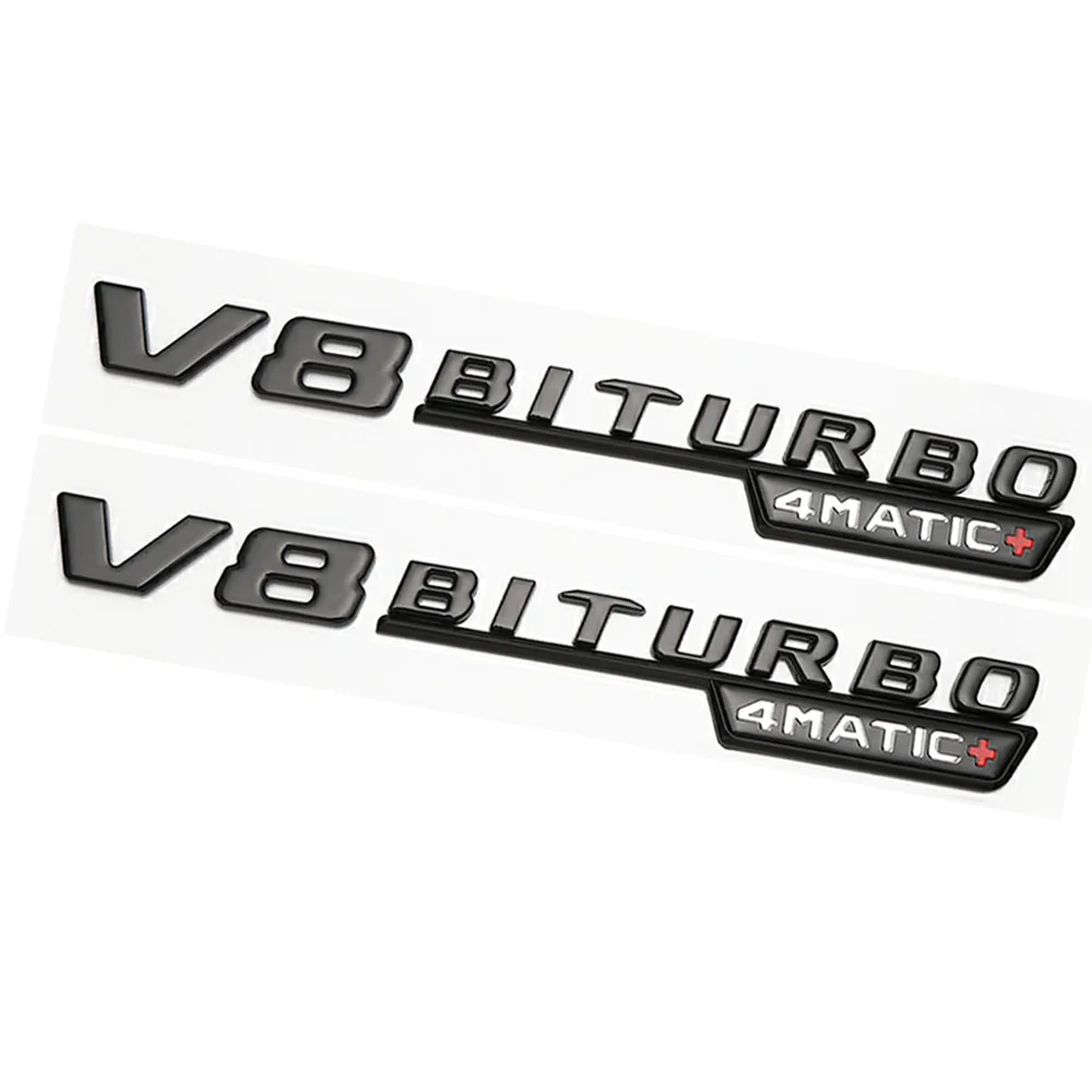 2 Pezzi Per Mercedes Benz V8 4Matic + Badge Sticker Trunk Emblem Logo Bright Black V8 4Matic + Biturbo