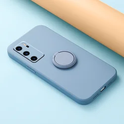 Ultimate Grip Square Silicone Phone Case with 360° Rotating Ring & Stand for P40 (GRAY)