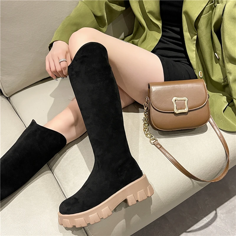 Botas altas de plataforma por encima de la rodilla para mujer, zapatos de nieve cálidos, calzado de cuña, bota larga delgada 35 40, Otoño e Invierno| | - AliExpress