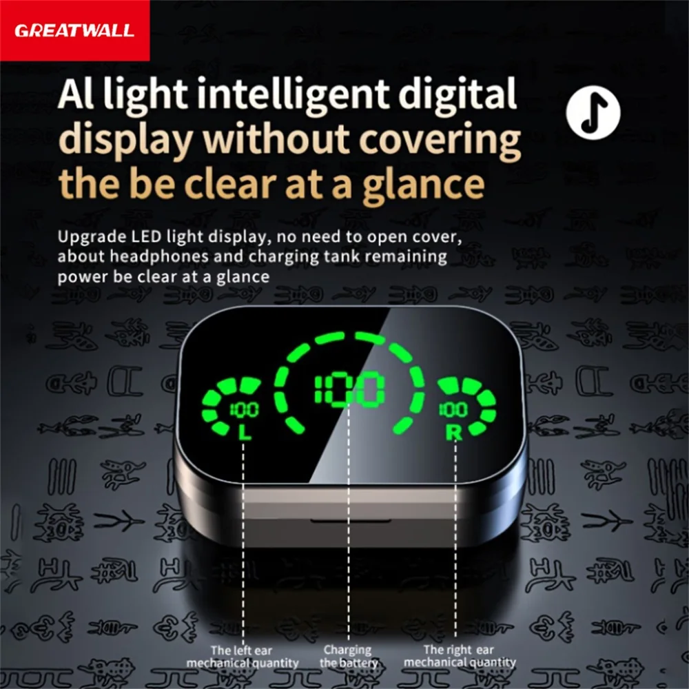 Three-screen Intelligent Digital Display Power Wireless Bluetooth Earphones Mirror Earphones