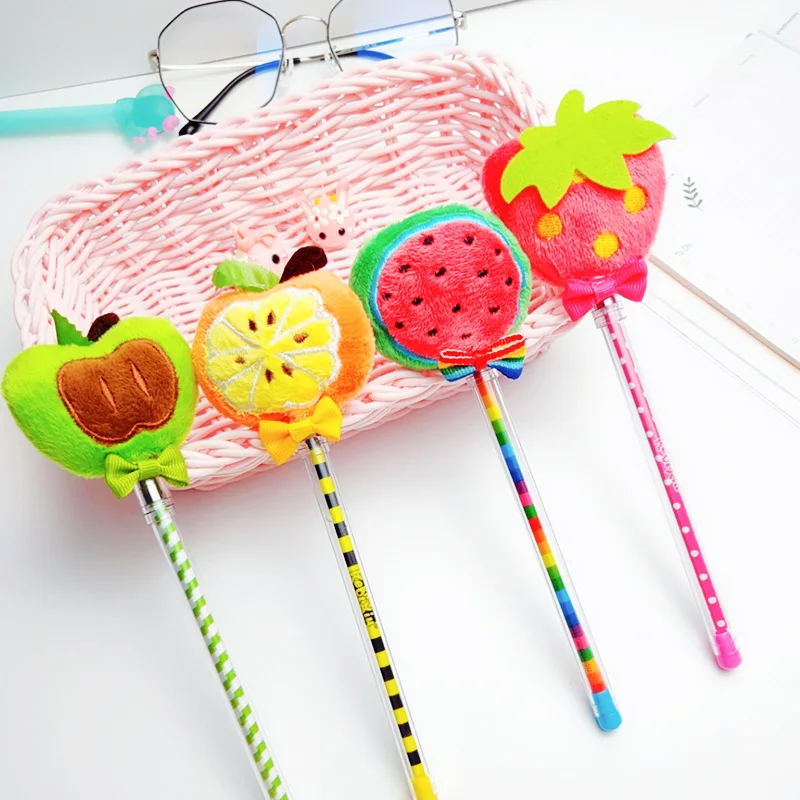 1 Promotional Creative Cute Color Gel Pen With Plush Fruit For School Office Stationery Brand New High Quality Ballpoint Pen