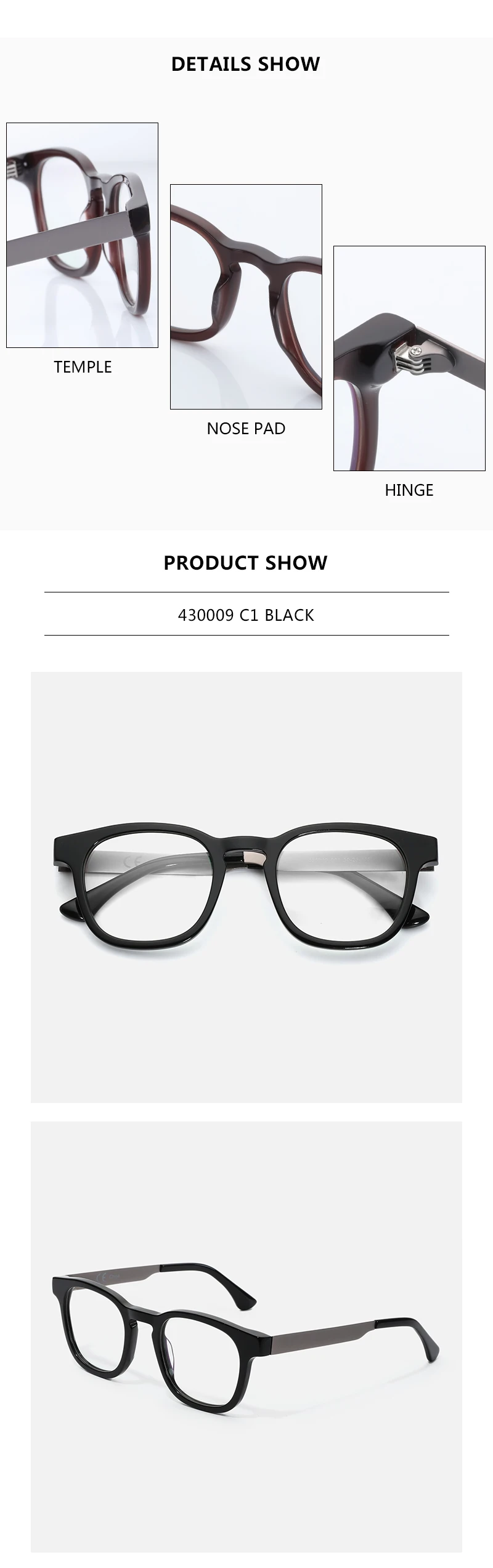 ZENOTTIC Herren-Brillengestell aus quadratischem Acetat für Herren und Damen, moderne Brillen, professionelles Design, optische Brillen ohne Sehstärke – Detail 2