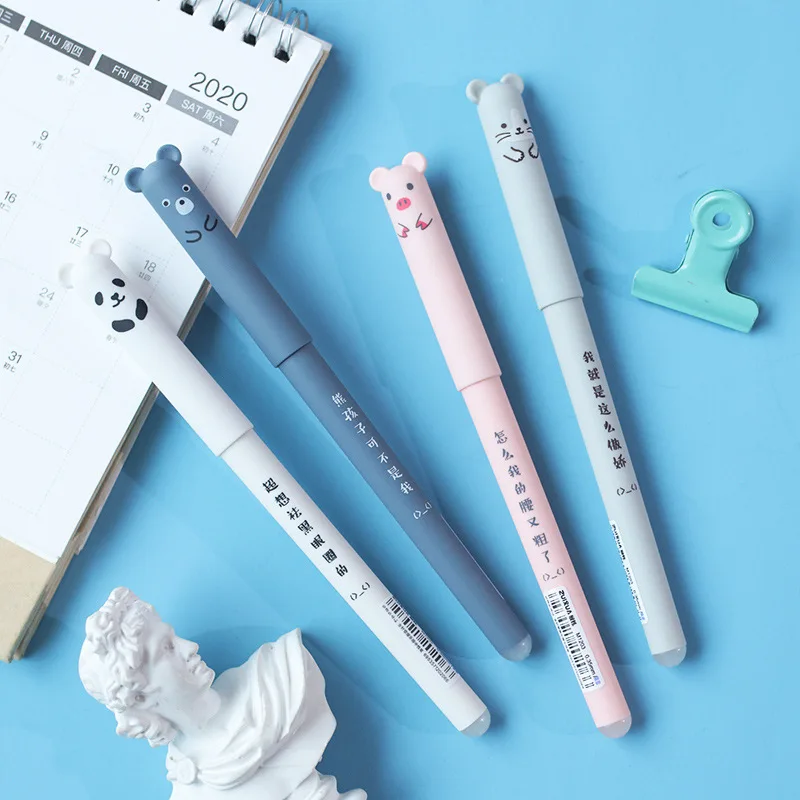 Gel Pens Kawaii Erasable Gel Pen Set Cartoon Animals Cute Cat Erasable Pen Refill Rod Washable Handle Grip School Stationery