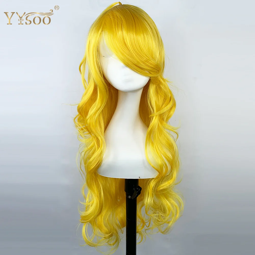 

YYsoo The Girl's Cosplay Wig Long Body Wave Yellow Machine Made Wigs with Bangs Synthetic Costume No Lace Wig Halloween Days Use