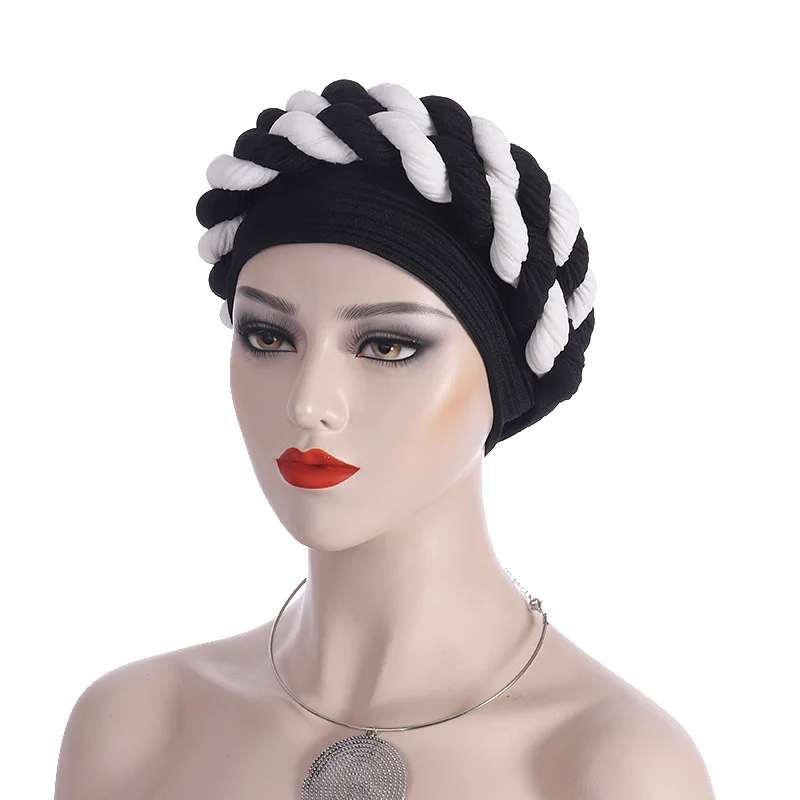 XEPST 2 Pezzi Cappello Turbante Da Donna, Turbante Floreale In Poliestere Foulard Musulmano Bandana Cappello Chemio Pre-Legato Beanie Per Capelli Donna - Grigio, Caffè - Foto 2