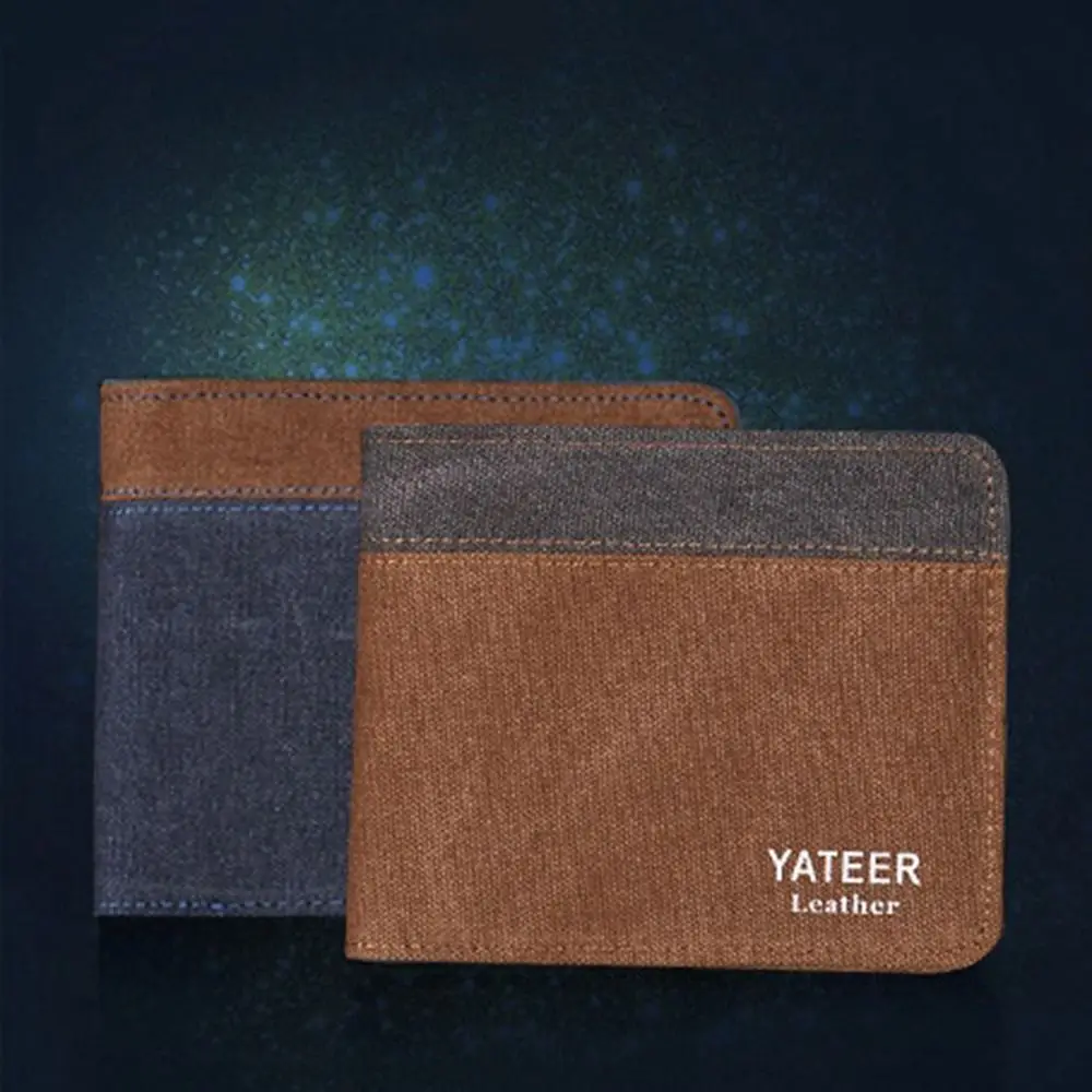 

Canvas 2 Fold Wallets Pocket Leisure Contracted Coin Purse Urban Recreational Super Slim Male Short Purse Travel