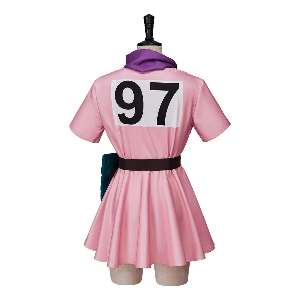 Bulma Cosplay Costume Pink Dress Headwear Purple Scarf Belt Bag Full Set for Women's Halloween Cosplay Costume Wig cosplay costumes