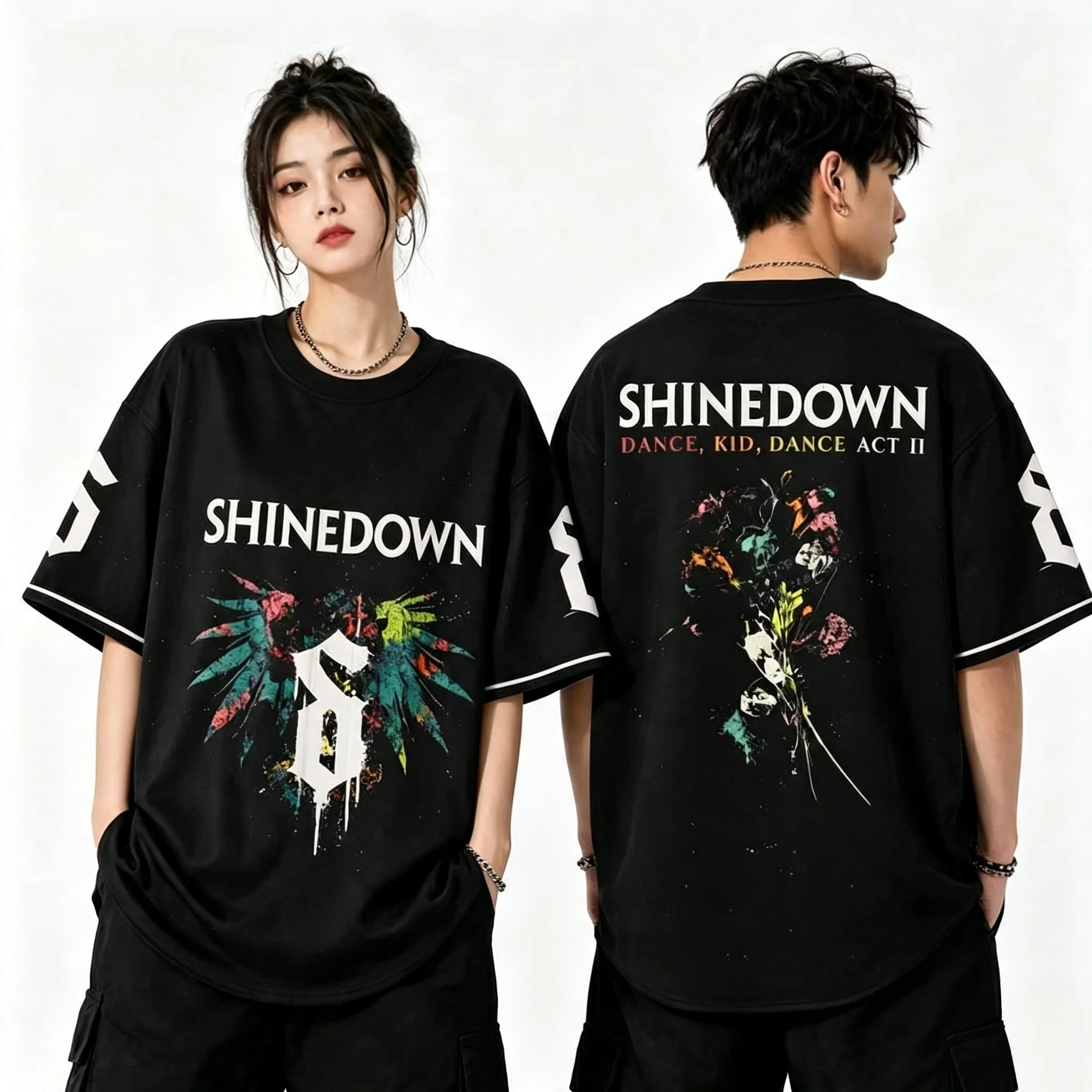 Shinedown Dance Kid Dance Act II T-Shirt Rockband Kurzarm-Jersey-Tee Übergroßes Black-Metal-Musik-Oberteil Familien-Matching