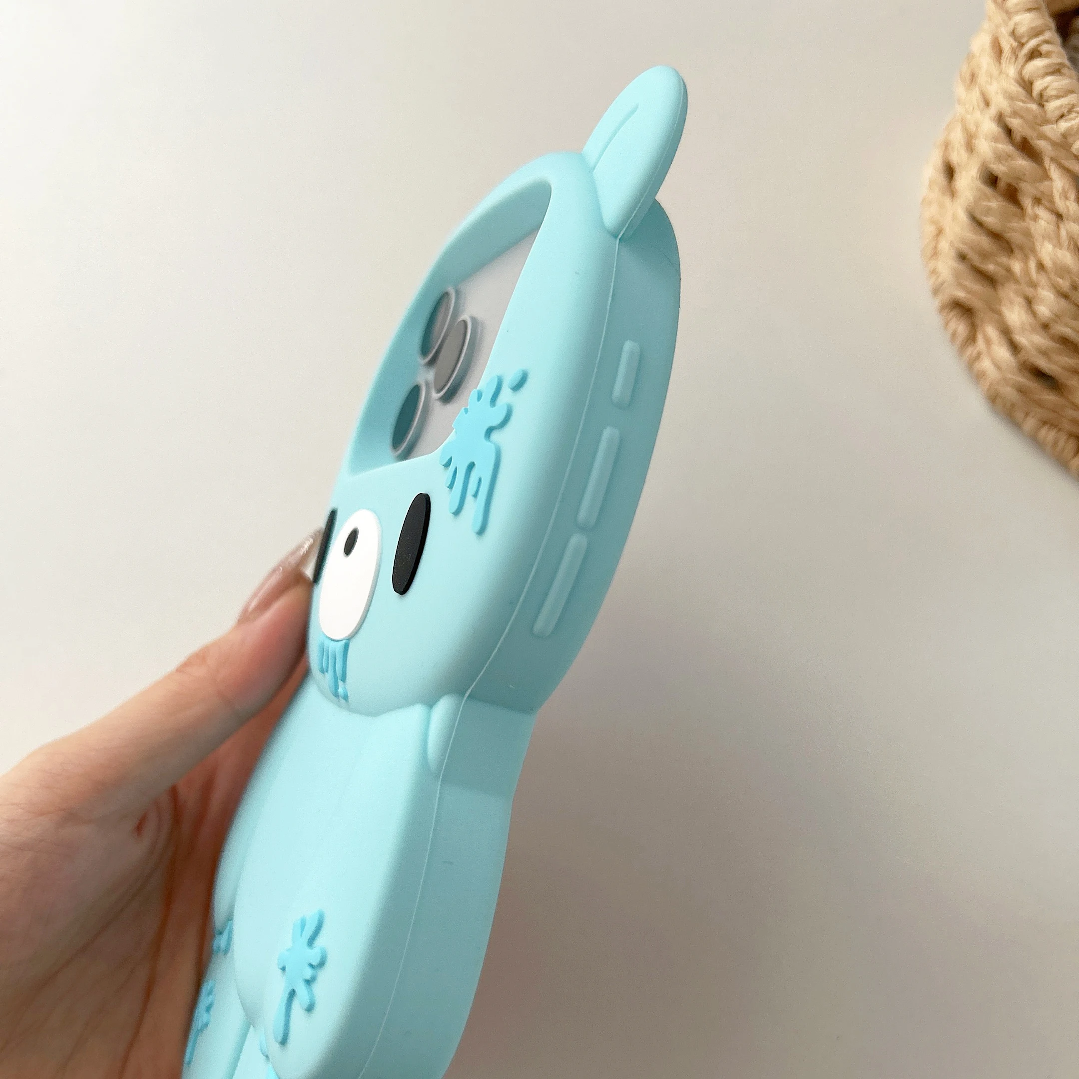 3D Cartoon Cute Blue Bloody Bear Soft Silicone Phone Case