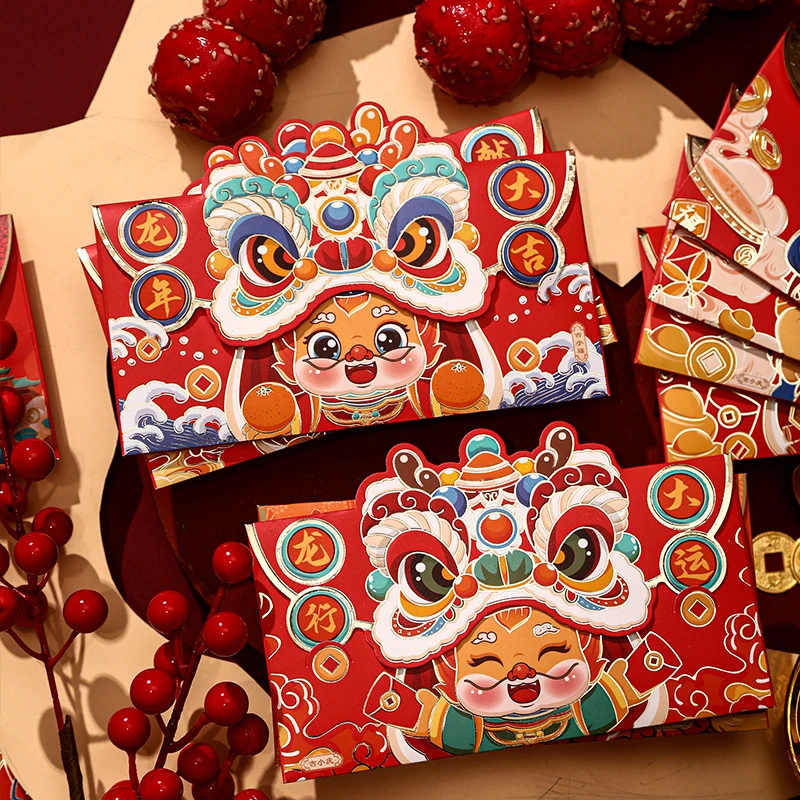 

4 Pcs Dragon Year Red Envelope China-chic Zodiac Lion Dance Cartoon New Year Red Packet Spring Festival Hongbao For Lucky Money