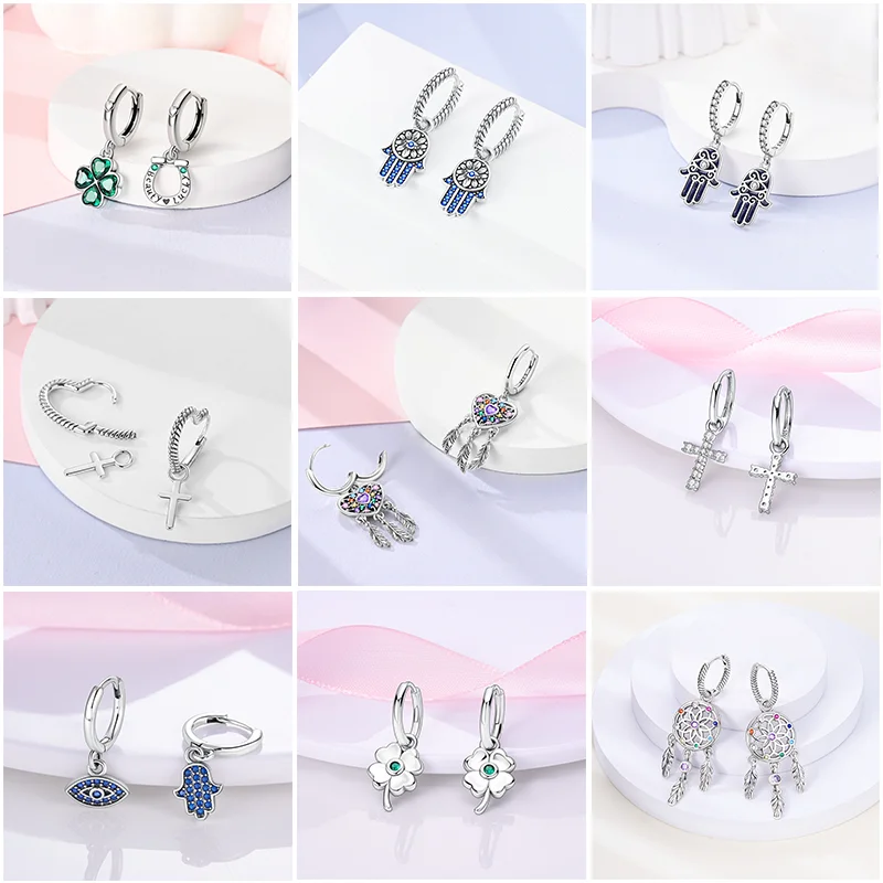 925 Sterling Silver Feather Four-leaf Clover Earrings Devil Eyes Drop Earrings For Women Engagement Wedding