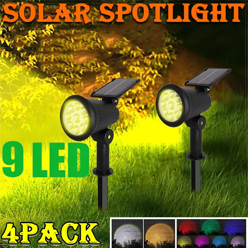 1/2/3/4Pcs Solar Powered 9LED Lamp Adjustable Solar Spotlight In-Ground IP65 Waterproof Landscape Wall Light Outdoor Lighting