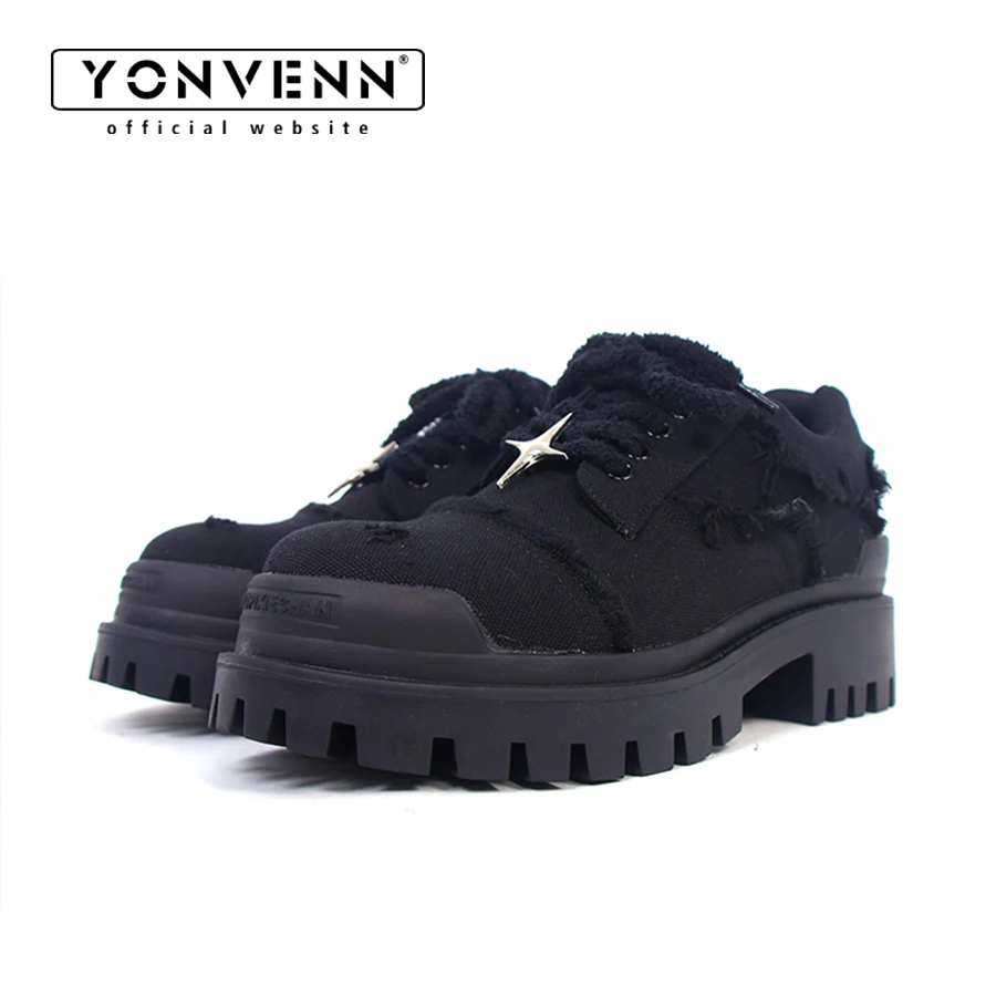 Original Four Star Design Formal Shoes for Men Denim Destructive Style Big Head Thick Bottom Outdoor Work Clothes Casual Shoes