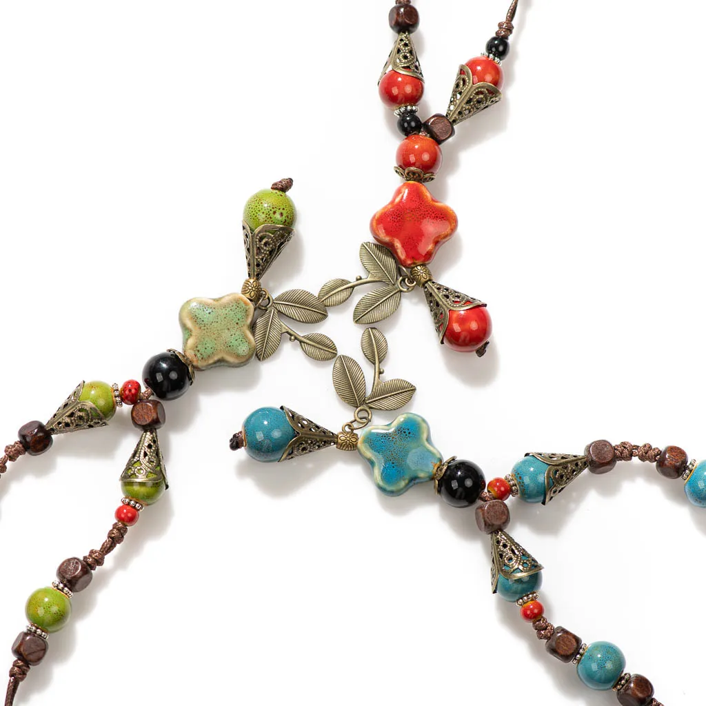 Collana Lunga Luna E Stelle Stile Bohémien Con Perline Turchesi In Ceramica, Gioiello Donna Hippie Chic, Reggolabile