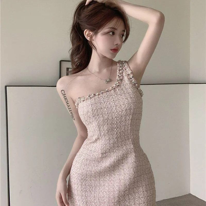 

Women's Pink High Grade Dress, Spicy Girl Temperament, Slim Waist, Wrap Hip Short Skirt, Female Dresses, New, Summer