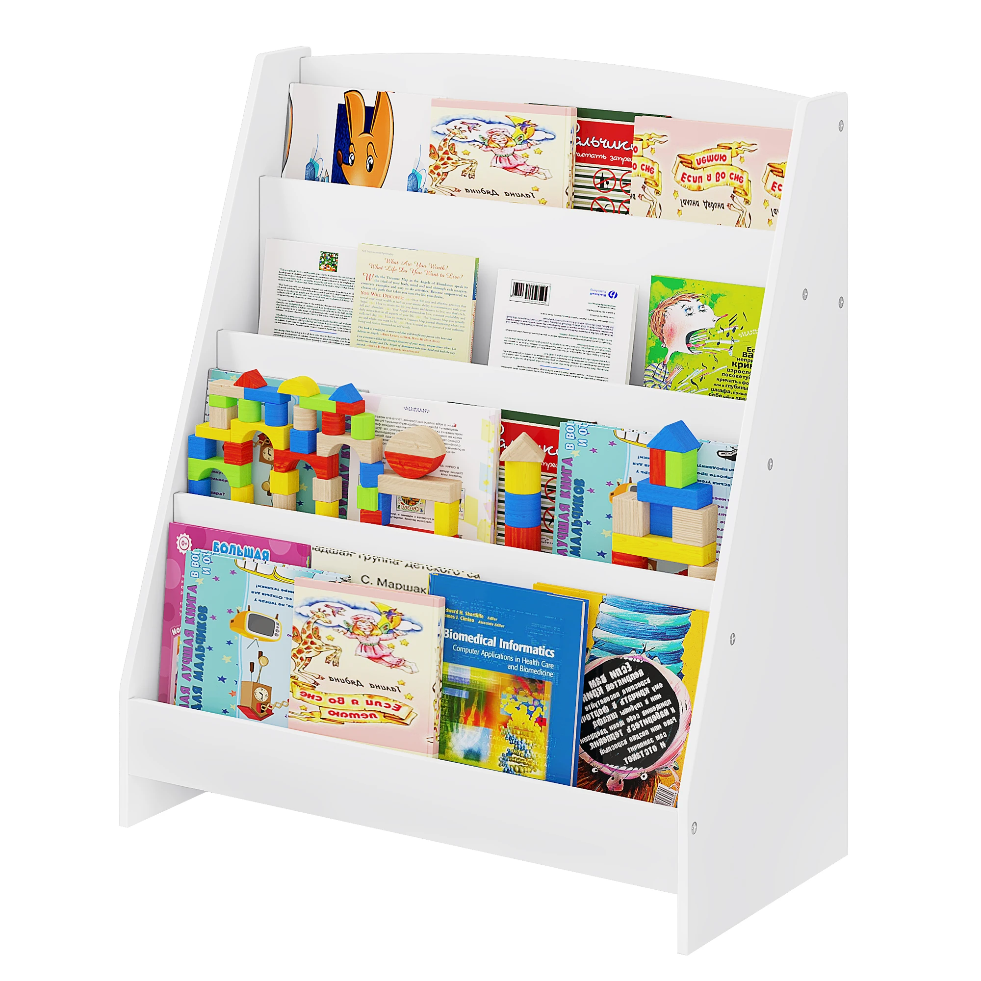 SoBuy Kids Bookcase - 4-Tier Storage Shelf For Nursery, Playroom (White)