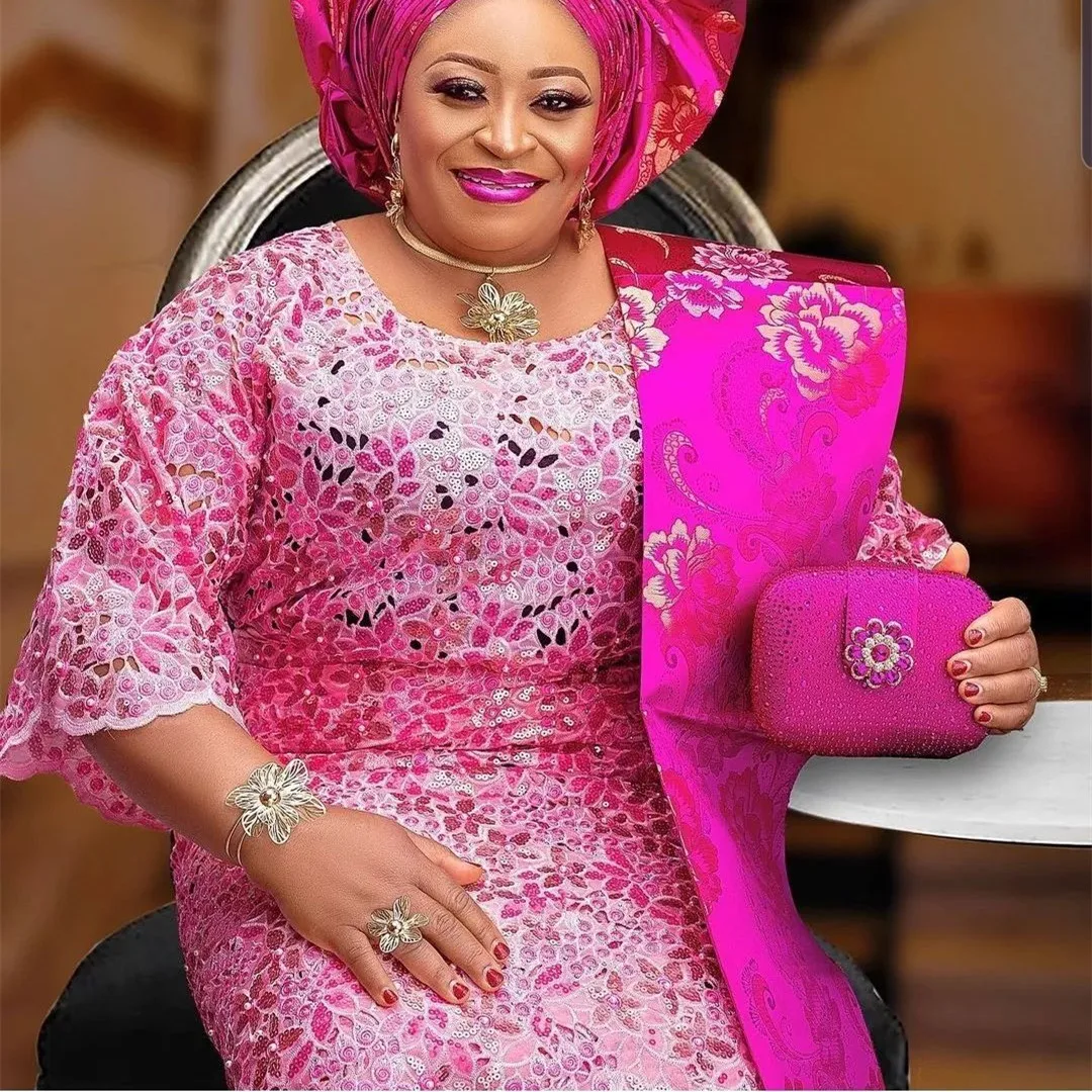 

Fashion 2023 High Quality African Nigerian Tulle Lace Fabric Organza Embroidery Guipure Party Gown Dress Brocade 5Yard PS0012