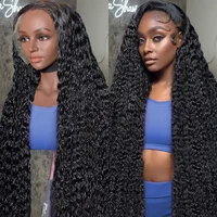 5x5 Glueless Wig Deep Wave Lace Frontal Human Hair Wig 32 Inch Curly 13x4 natural black Lace Front Wigs For Women