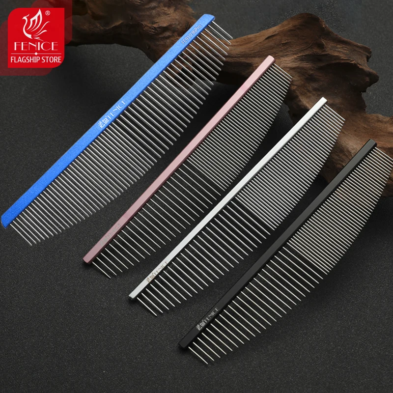 Fenice Pet Grooming Comb for Dog Metal Tail Comb Cat Animals Groomer Tools Blue/Purple/Pink/Black for Groomer Stylist