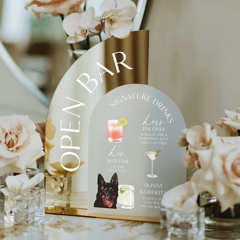 Wedding Signature Cocktails,Dog Signature Drinks ,Pet Bar Signage,His and Hers Drinks,Wedding Bar Menus,Table Decoration