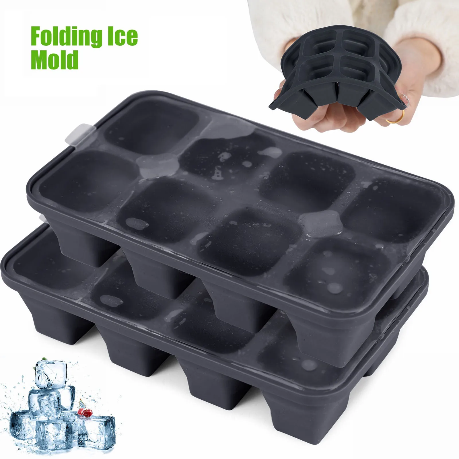 Large Ice Cube Tray , Silicone Freezer 6 Cavity Ice Mold, Larger