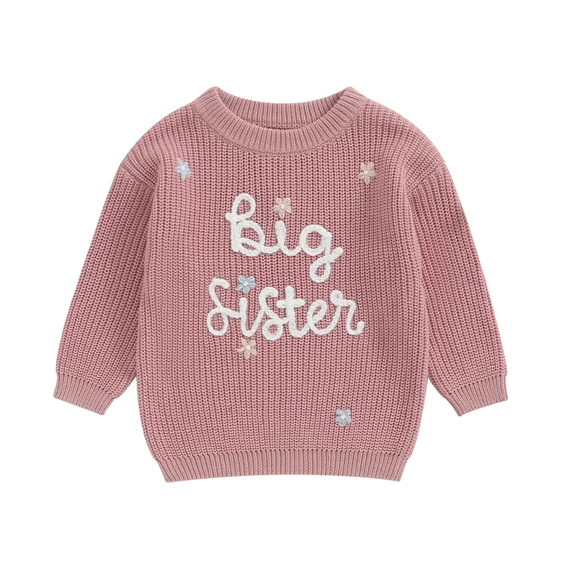 Toddler Infant Baby Girl Knit Sweater Little Sister Matching Outfits Long Sleeve Pullover Big Girl Sister Sweatshirt kids sweater