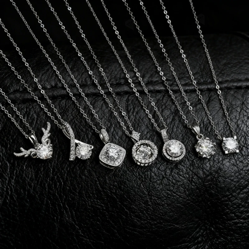 Moissanit-Halsketten, 925er Sterlingsilber, D-Farbe, runde Form, Krappenfassung, Geschenk zum Jahrestag, Erntedankfest, Hochzeit, elegant – Detail 13