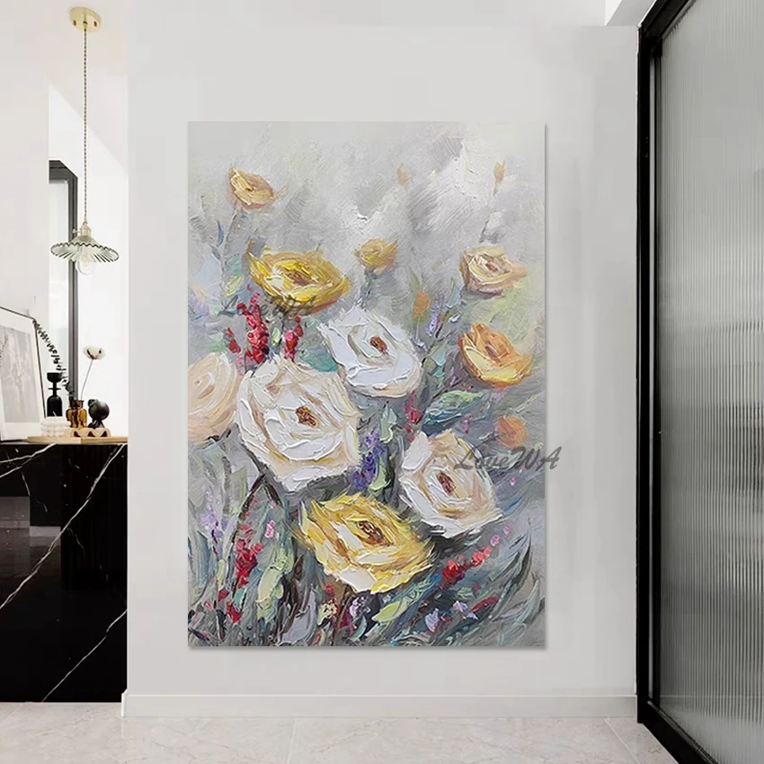 

100% Hand-painted Natural Scenery Wall Art Decoration 3d Abstract Flowers Oil Painting Unframed Cheap Canvas Picture Artwork