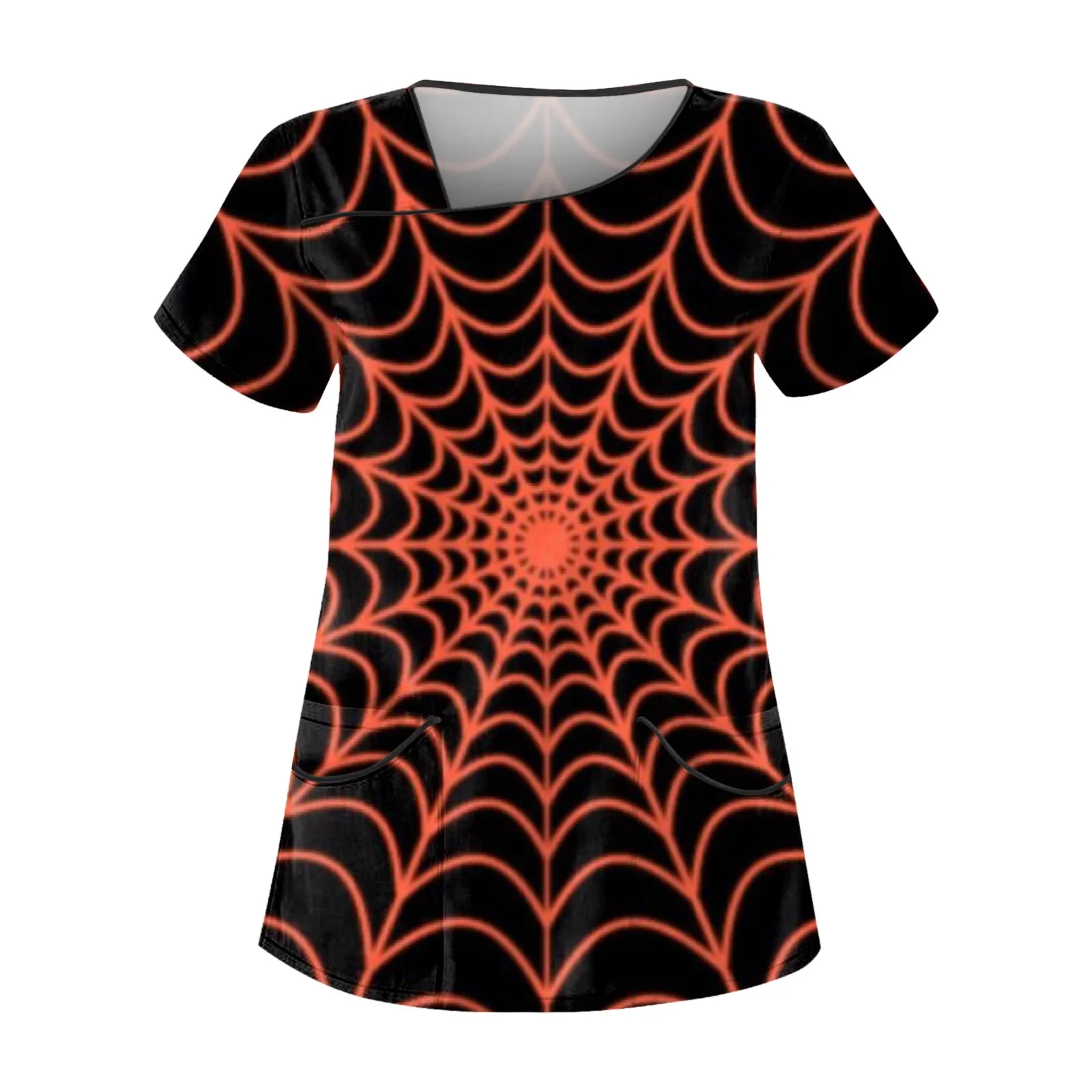 

Blouse For Women Slim Elegant Halloween Spider Net Printed Round Neck Short Sleeve Sweatshirt Women Blouse Sale Vestidos