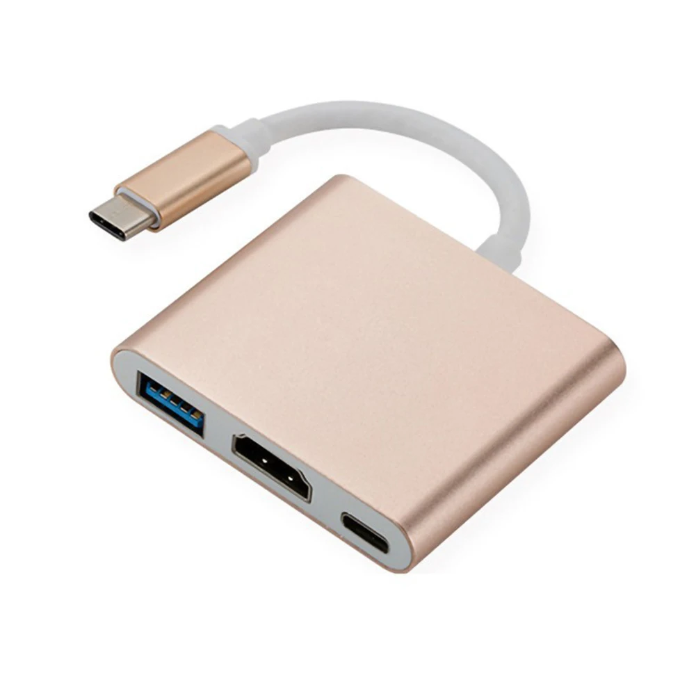 USB C 허브 플러그 앤 플레이 알루미늄 합금 분배기, 노트북 PC용 범용 PD 충전 포트, 3 in 1 어댑터, HD 4K 30Hz 오디오 비디오