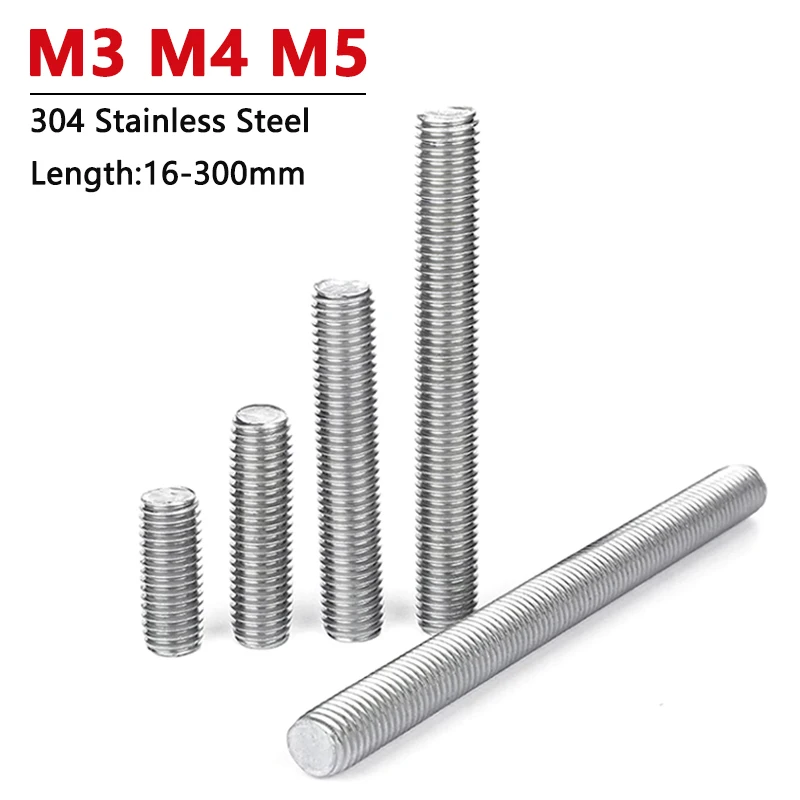 M3-M4-M5-304-Stainless-Steel-Fully-Threaded-Rod-Bar-Studs-Full-Thread ...