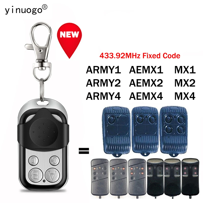 

100% Clone ALLMATIC ARMY4 ARMY2 ARMY1 AEMX4 AEMX2 AEMX1 MX1 MX2 MX4 Garage Door Opener Remote Control 433.92MHz Fixed Code