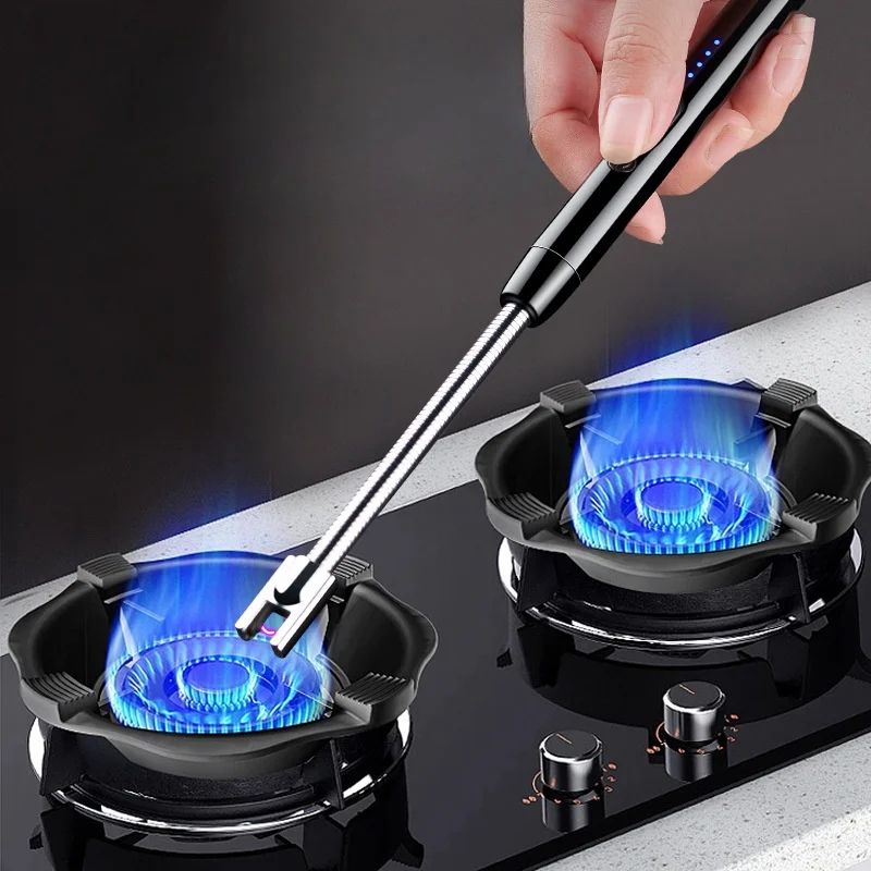 

Metal Outdoor WindProof Pulse Arc Plasma Electric Metal Lighter LED Display Battery Level USB Charging with Hook Kitchen Lighter