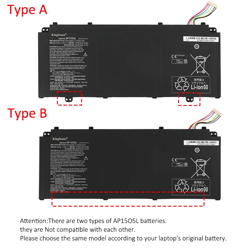 Bateria do Portátil Acer Aspire S5371 Sf51451 Chromebook R13 Cb5-312t Cb5-312t-k0yk K8z9 11.55v 4670mah 4670mah Kingsener-ap15o5l - Imagem 4