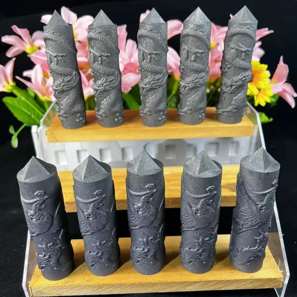 Shungite Dragon Tower Natural Energy Stones Cristalli Point Wand Healing Crystal Pyramid Shungite Tower Elite Protection Wiccan