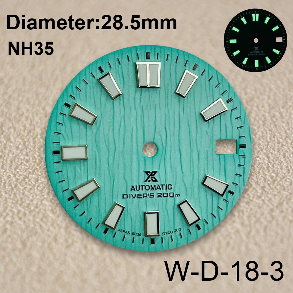28.5mm S Logo Ocean Glacier Watch Dial Fit NH35/NH36/4R/7S Automatic Movement C3 Green Luminous Watches  Accessories