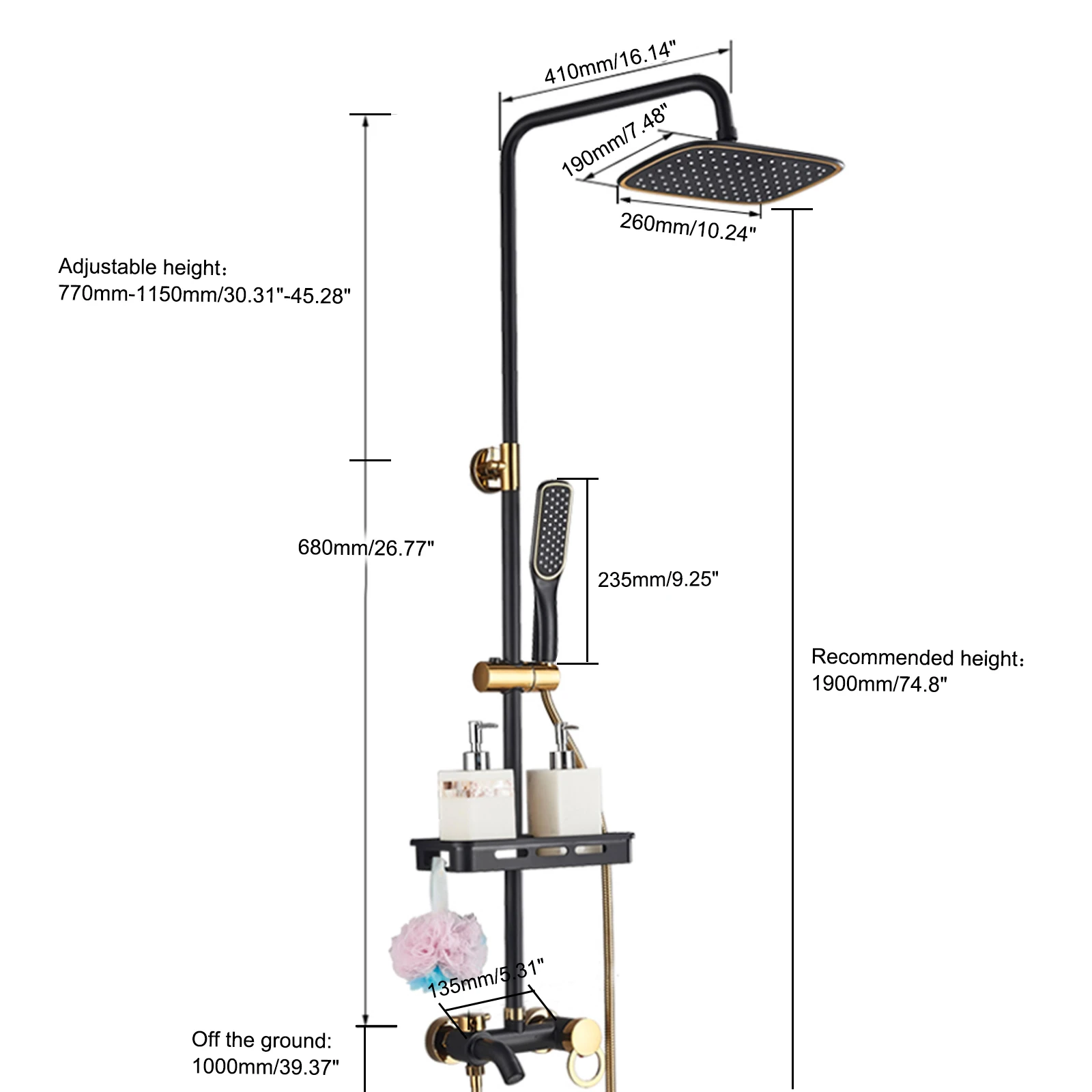 Black Shower Set Faucet Rainwater Manual System Pure Lead-Free Copper Material