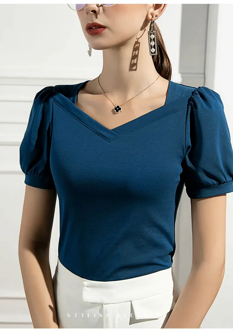 Women's Short Sleeve V Neck Cotton T Shirt