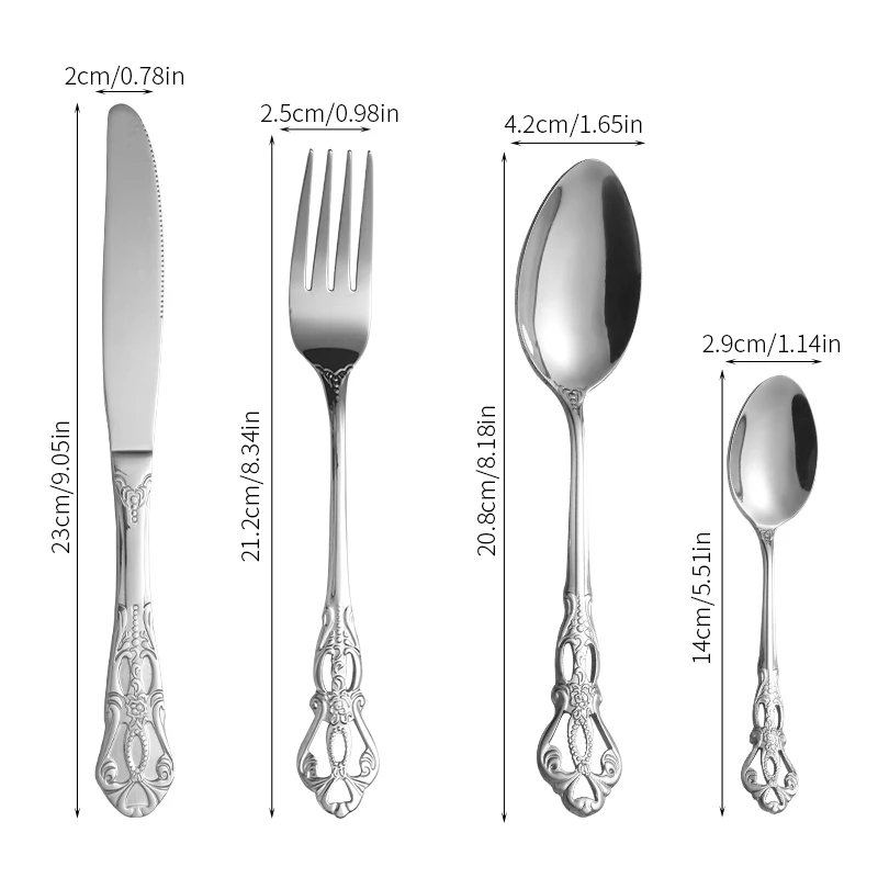 4/6/16/24pcs Stainless steel silver knife, fork and spoon tableware set Royal high-end tableware Suitable for family hotel party