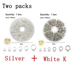 Assorted Jump Rings Set with Opening Tool for DIY Crafts - 1000 Pieces in 6 Sizes (Silver - White K)