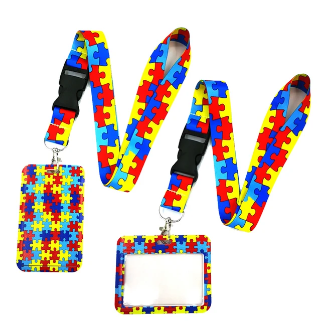  Autism Puzzle Pieces Badge Holder Lanyard Card ID Neck Straps  Keychain Pass Gym Mobile Key Holder Key Rings Jewelry Gifts : Office  Products