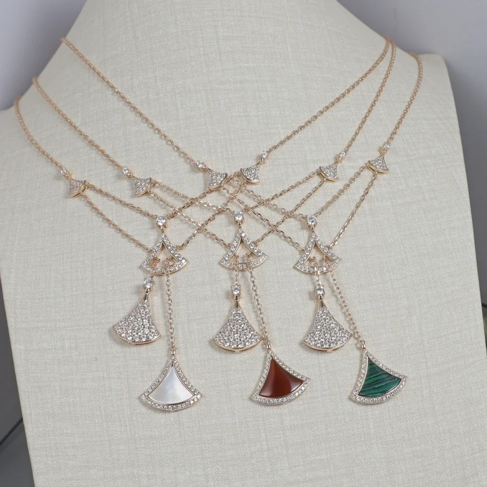 

New fan-shaped skirt pendant tassel necklace for women 925 sterling silver luxury jewelry fashion brand banquet gift