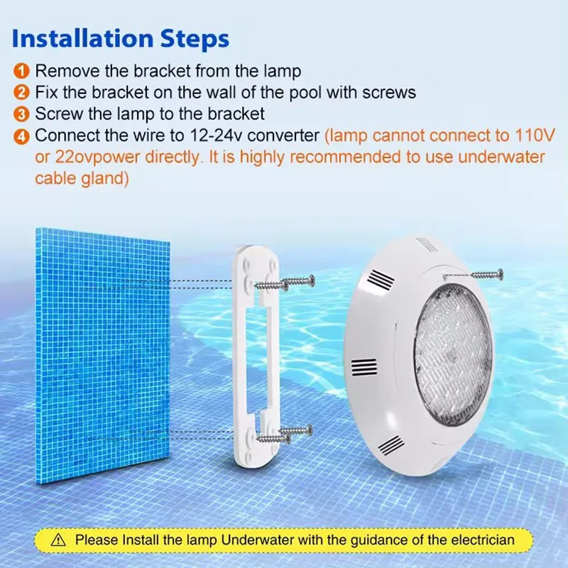 Surface Pool LED 12V Underwater Light RGB Swimming Lamp IP68 Water proof ABS 12W 18W 25W 36W 45W Fountain Lighting