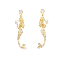 Mermaid Trend Earrings For Women Super Fairy Mermaid Alloy Electroplate Golden Jewelry Inlay Brick luxurious Long Pearl Earrings 6
