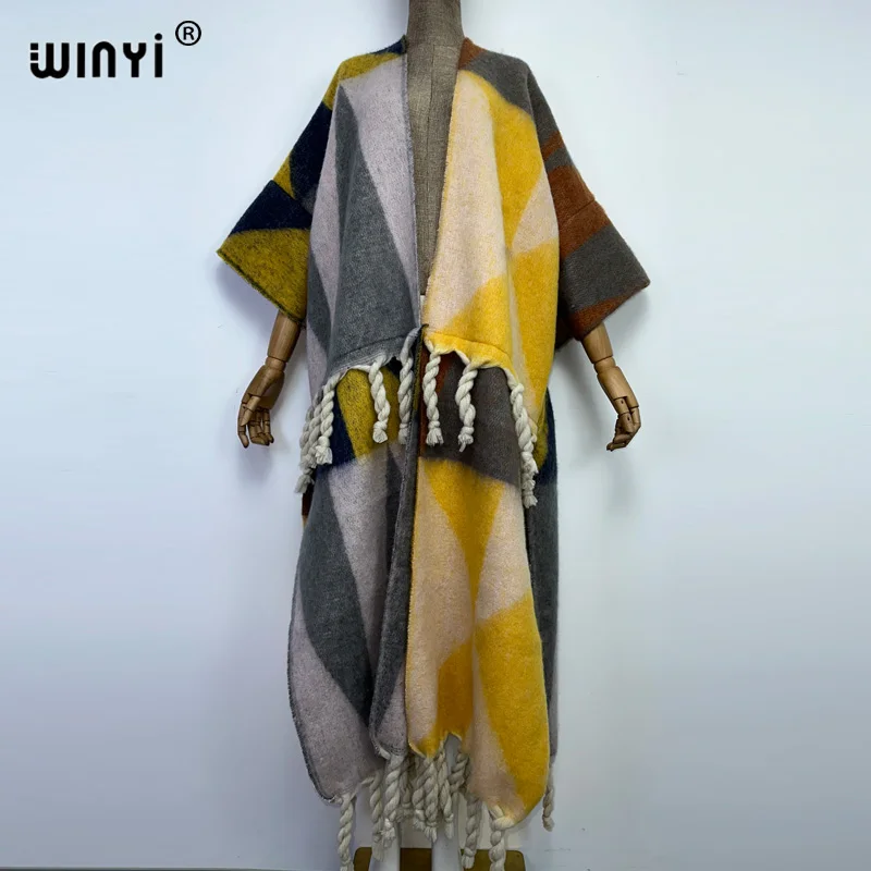WINYI 2022 Winter Women tassel Cardigan coat Loose Christmas dress robe longue Thick Warm free size Middle East Female Kaftan